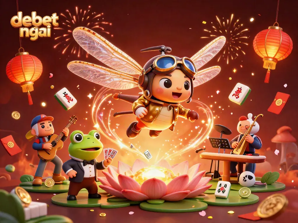 Engage with debet mới at the lively dragonfly casino featuring a frog dealer and vibrant game elements.