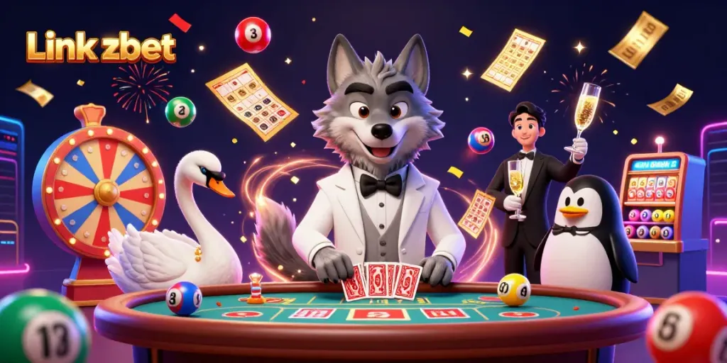 Experience thrilling gameplay with Link zbet featuring a wolf baccarat player, elegant swan dealer, and penguin sommelier.