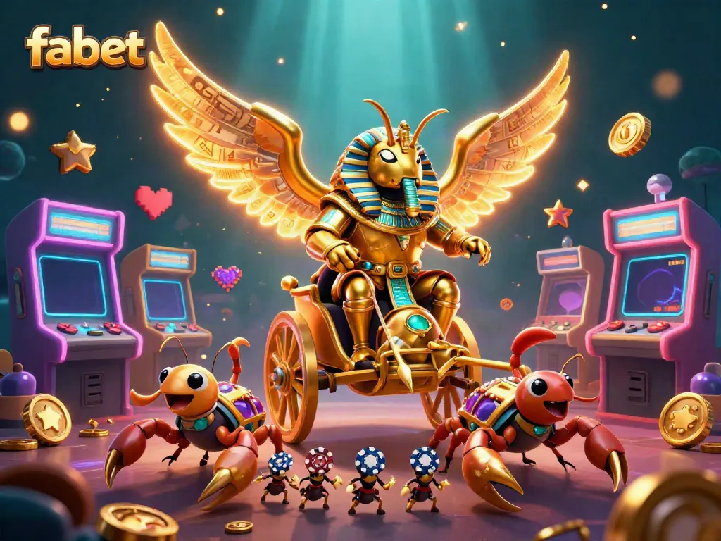 Engage in thrilling gameplay with fabet's vibrant casino scene featuring a golden beetle and exciting game elements.