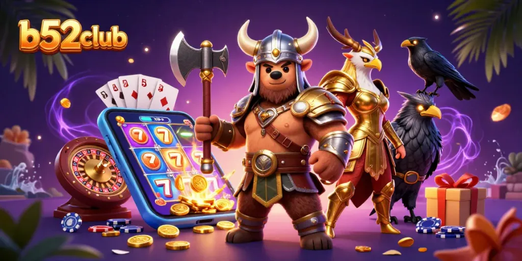 Engage with b52club for thrilling slot games featuring Viking characters and dynamic casino elements.