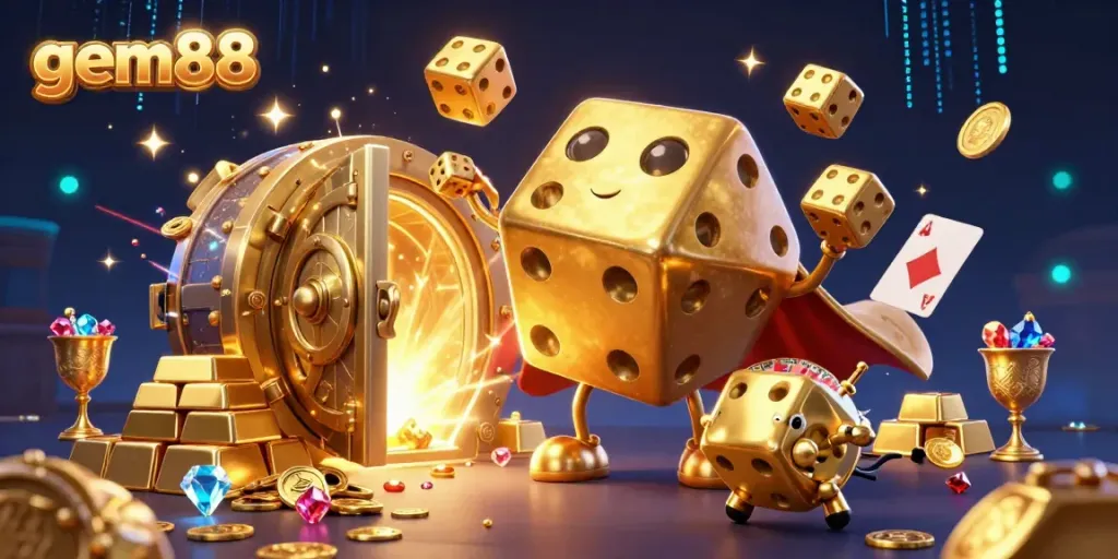 Feel the excitement at gem88, where golden dice come to life, juggling treasures and light.