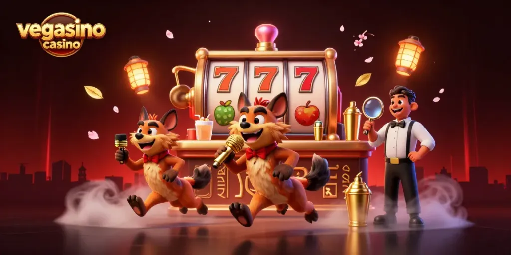 Win big at vegasino casino with fun characters in a lively casino scene