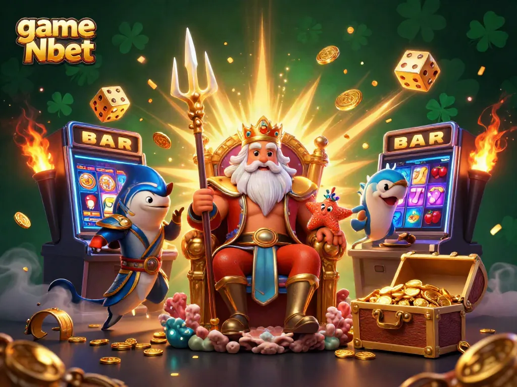 Engage with game Nbet in this vibrant illustration featuring Neptune and casino elements.