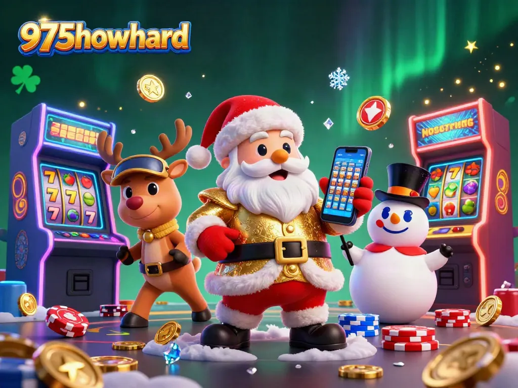 Play games at 975howard with friendly Santa and casino elements, winning jackpots and engaging in slots.